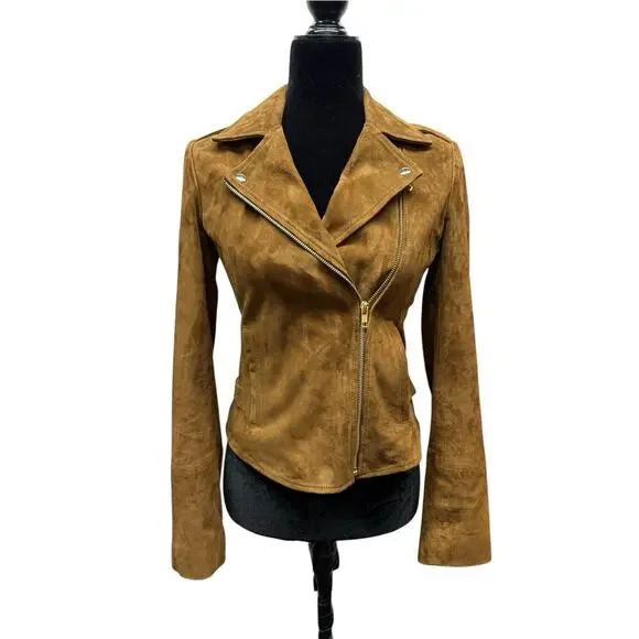 Sezane Zig Suede Jacket EU 36 US 4 Brown Goat Suede Moto Leather - Picture 7 of 13